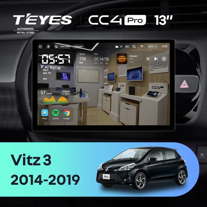 Штатная магнитола Teyes CC4 Pro 8/128 Toyota Vitz III XP130 (2014-2019) Правый руль (13")