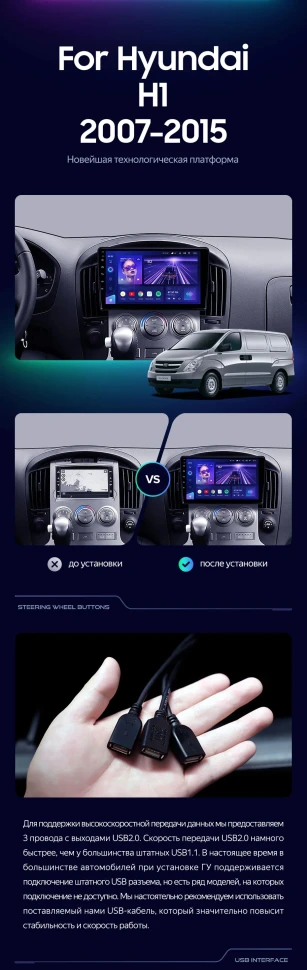 Штатная магнитола Teyes CC3 2K 6/128 Hyundai H1 TQ (2007-2015) F1