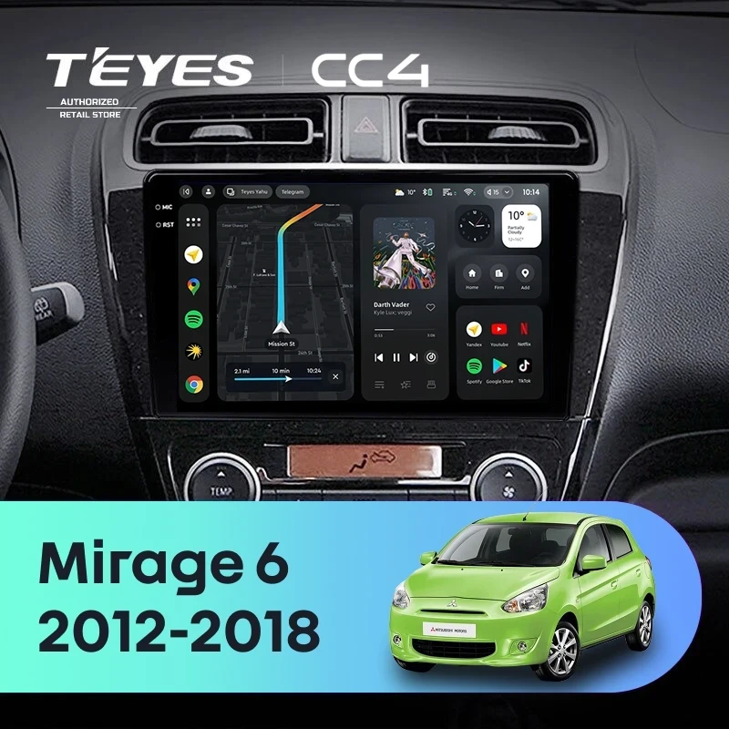 Штатная магнитола Teyes CC4 6/64 Mitsubishi Mirage 6 (2012-2018)