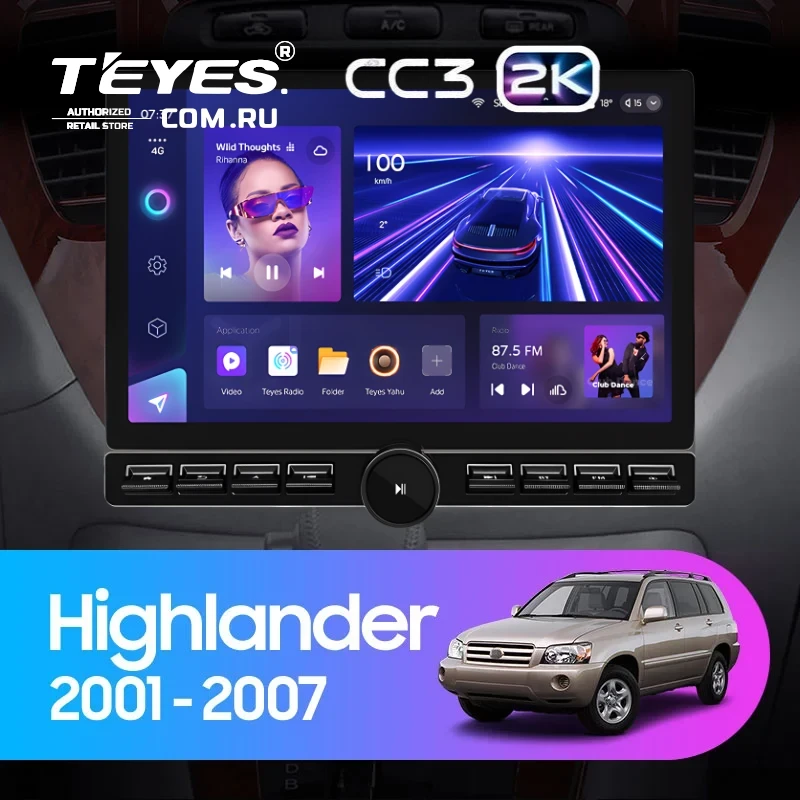 Штатная магнитола Teyes CC3 2K 6/128 Toyota Highlander 1 XU20 (2001-2007) (13" с кнопками)