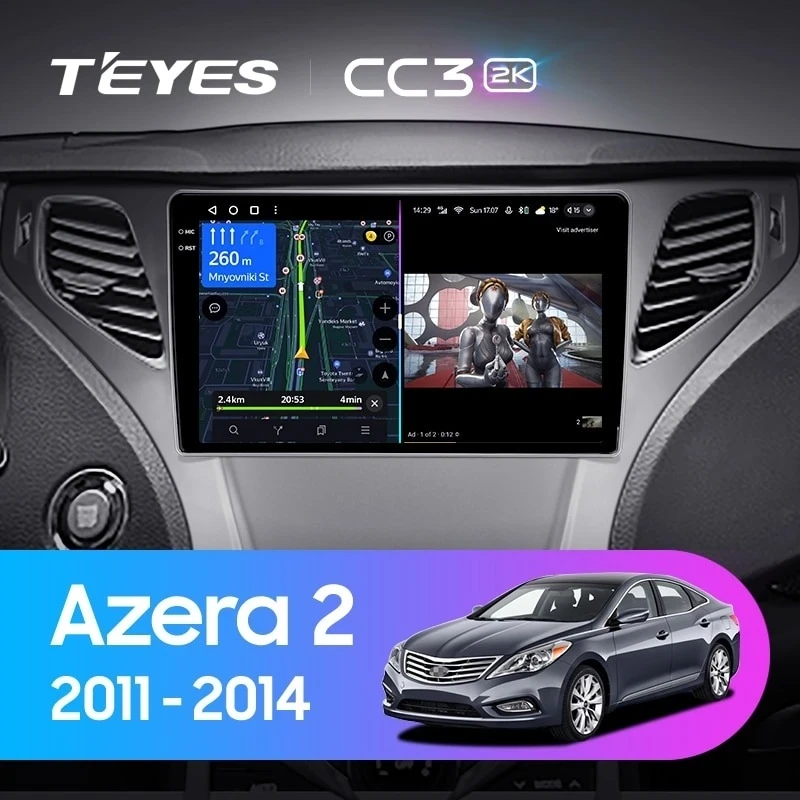 Штатная магнитола Teyes CC3 2K 6/128 Hyundai Azera 2 (2011-2014) F1