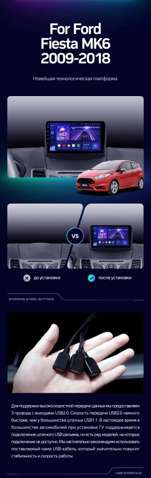 Штатная магнитола Teyes CC3 2K 4/32 Ford Fiesta 6 (2009-2018) F1 Тип-B