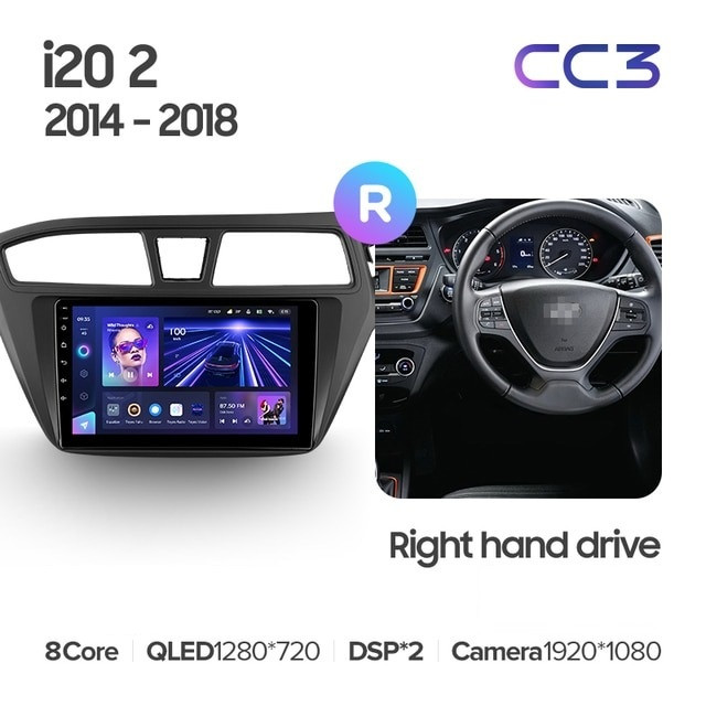 Штатная магнитола Teyes CC3 4/32 Hyundai i20 2 GB (2014-2018) Правый руль
