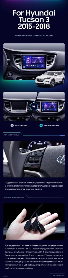 Штатная магнитола Teyes CC3 2K 6/128 Hyundai Tucson 3 (2015-2018) Тип-A