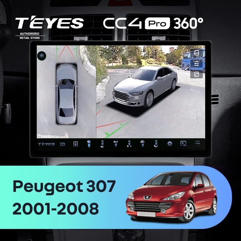 Штатная магнитола Teyes CC4 Pro 360 12/256 Peugeot 307 1 (2001-2008) (13")