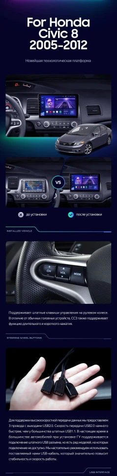 Штатная магнитола Teyes CC3 4/32 Honda Civic 8 FK FN FD (2005-2012)