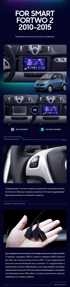 Штатная магнитола Teyes CC3 4/32 Mercedes-Benz Smart Fortwo 2 (2010-2015) F1