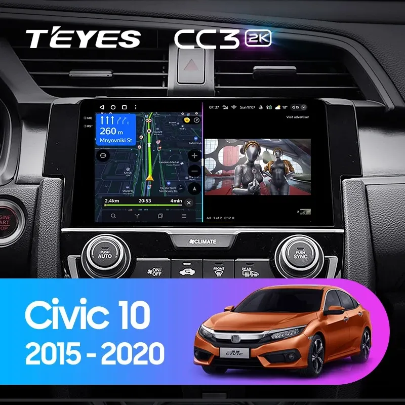 Штатная магнитола Teyes CC3 2K 4/32 Honda Civic 10 FC FK (2015-2020)