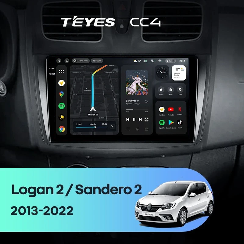 Штатная магнитола Teyes CC4 6/64 Renault Sandero 2 (2013-2022) F2