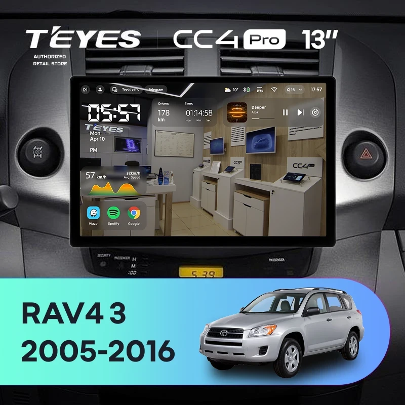 Штатная магнитола Teyes CC4 Pro 8/128 Toyota RAV4 3 XA30 (2005-2016) F1 (13")