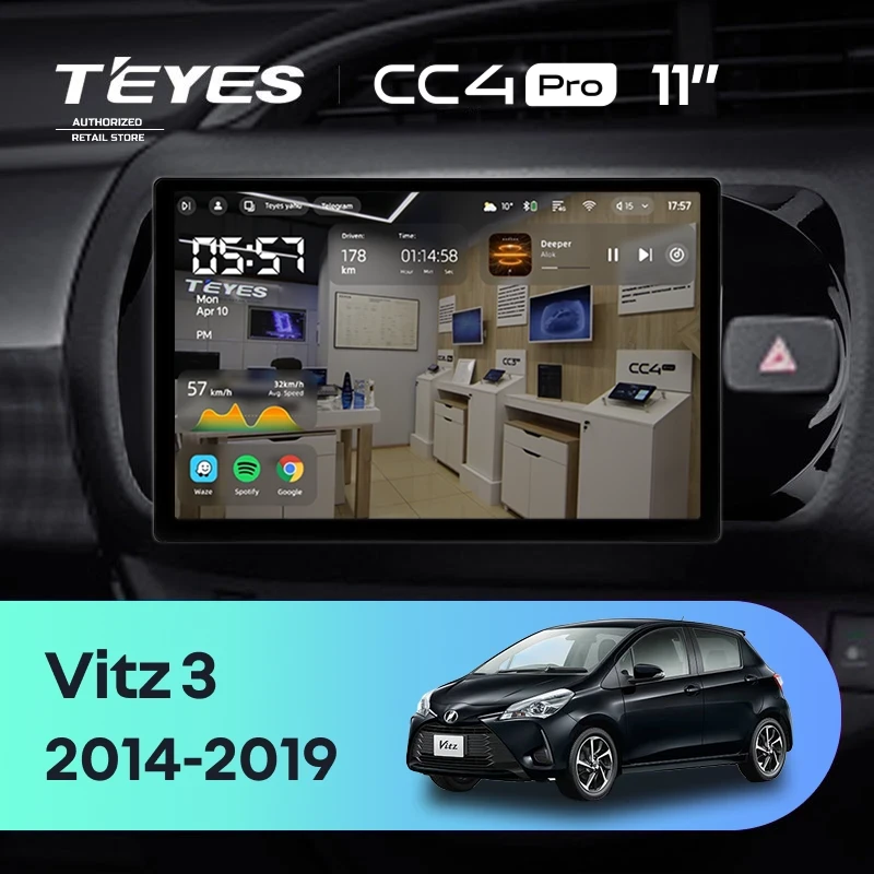Штатная магнитола Teyes CC4 Pro 8/128 Toyota Vitz III XP130 (2014-2019) Правый руль (11")